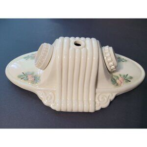 Vintage Porcelain Ceiling Light Fixture Double Bulb Floral Art Deco Pull Chain